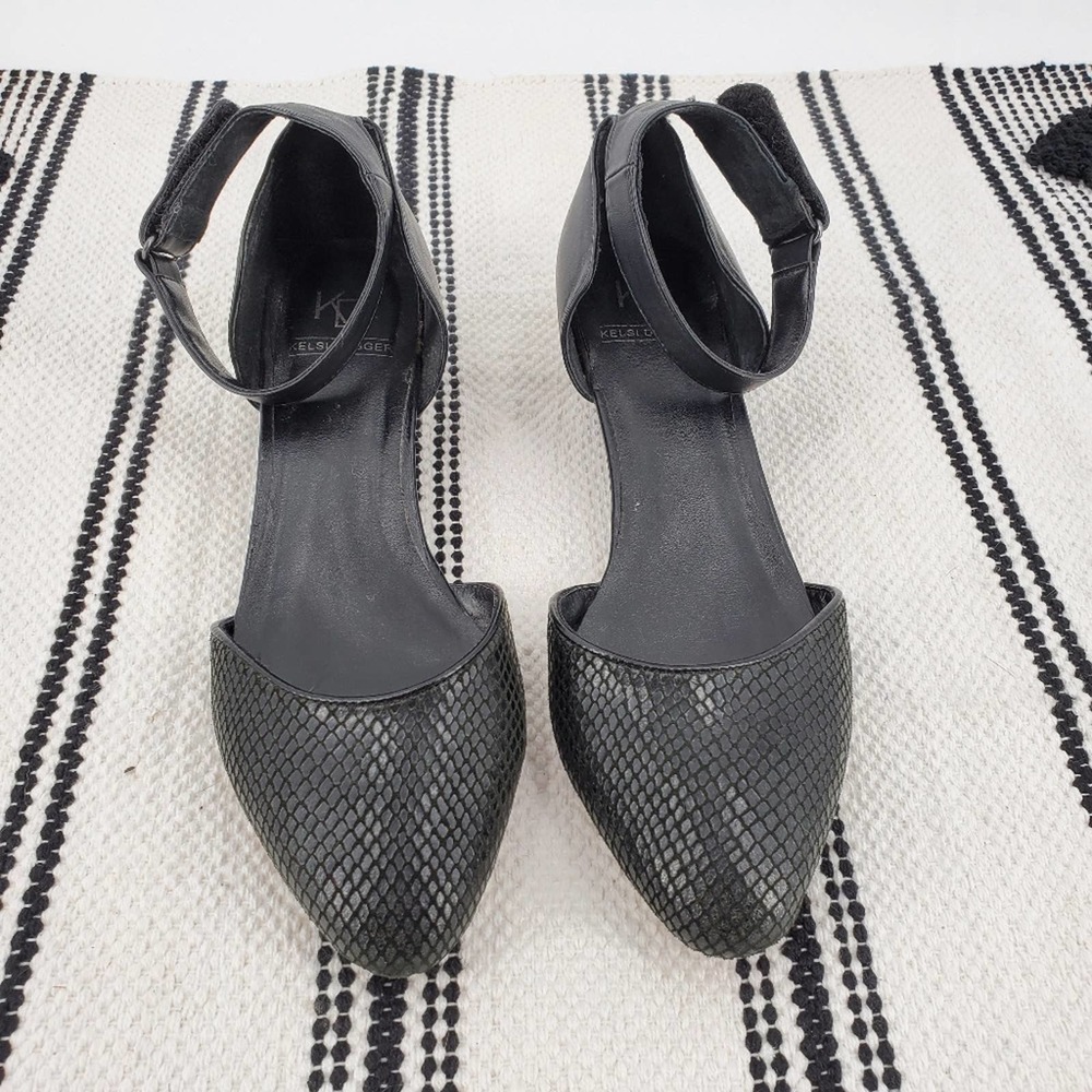 Kelsi Dagger Snakeskin Ankle Strap Flats